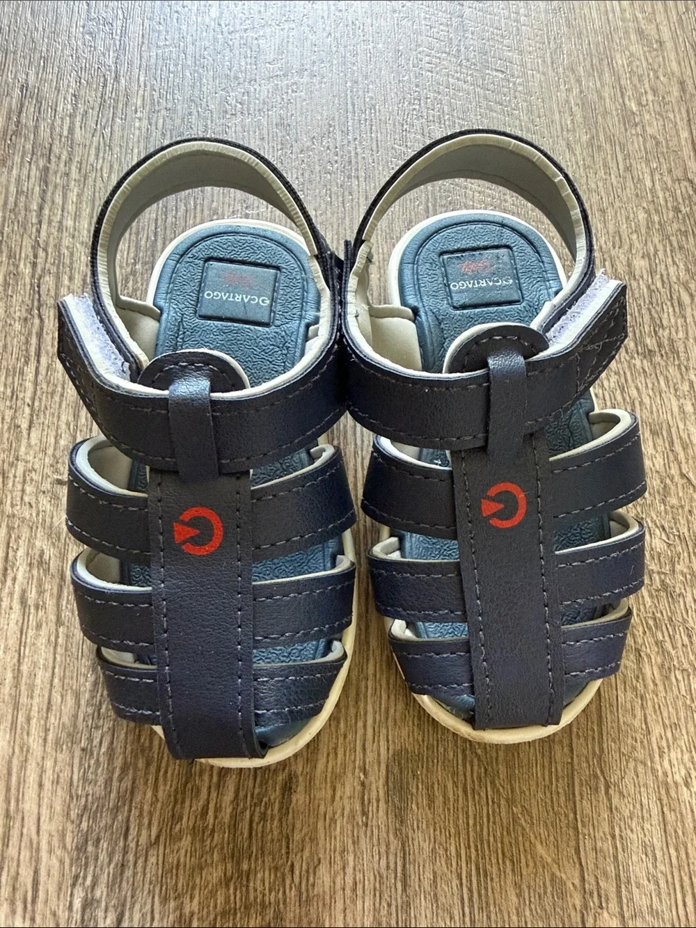 Cartago kids Navy Blue Sandals with Red Accent, Velcro straps. Size 7